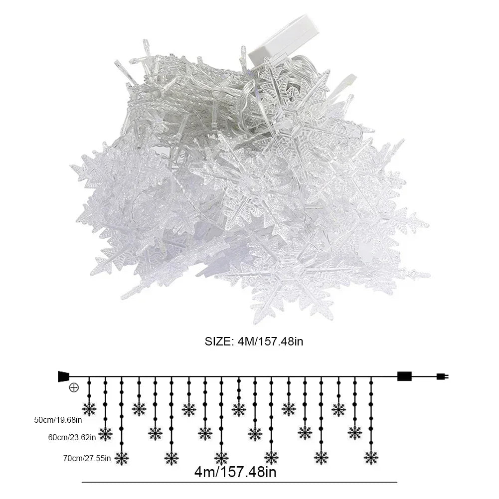 4M 96Led Christmas Home Decor Snowflake String Lights Indoor Christmas Living Room Curtains Decor Christmas Decorations Lights