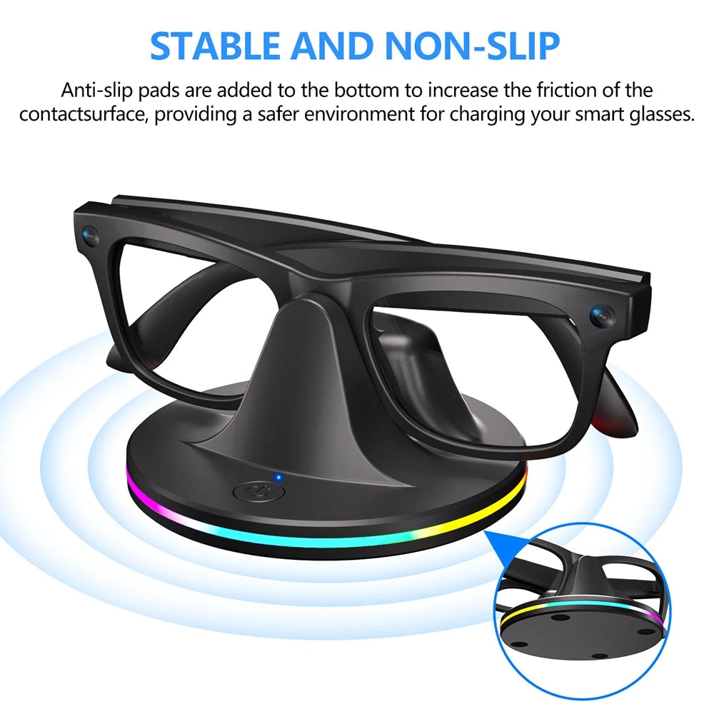 Charger Station for Rayban Meta Smart AI Glasses Wayfarer/Skyler/Headliner Portable Travel RGB Charging Stand with Type C Cable