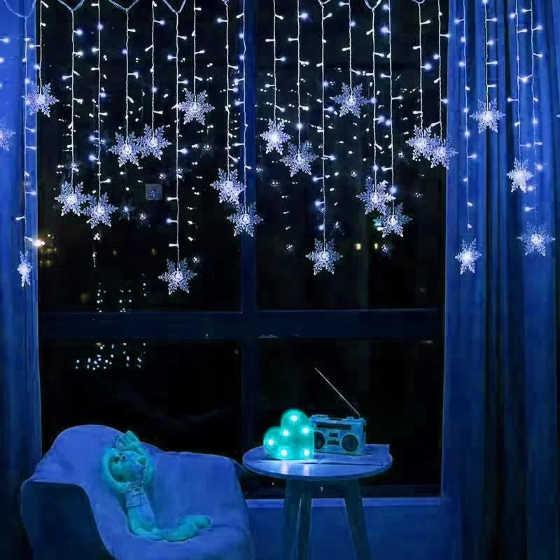 4M 96Led Christmas Home Decor Snowflake String Lights Indoor Christmas Living Room Curtains Decor Christmas Decorations Lights