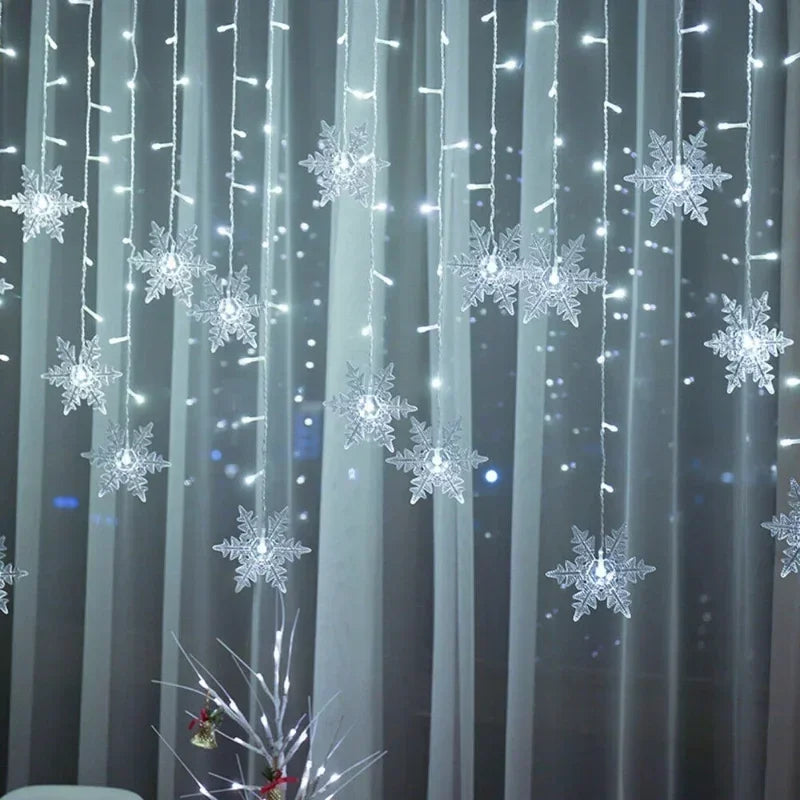4M 96Led Christmas Home Decor Snowflake String Lights Indoor Christmas Living Room Curtains Decor Christmas Decorations Lights
