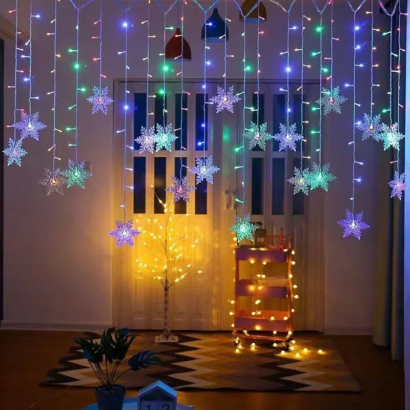 4M 96Led Christmas Home Decor Snowflake String Lights Indoor Christmas Living Room Curtains Decor Christmas Decorations Lights
