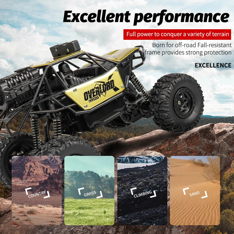 New RC Cars 20KM/H 2WD Remote Control Car 1:16 Off-Road All Terrain Truck Metal Shell LED Headlights Hobby RC Vehicle Toys Gifts