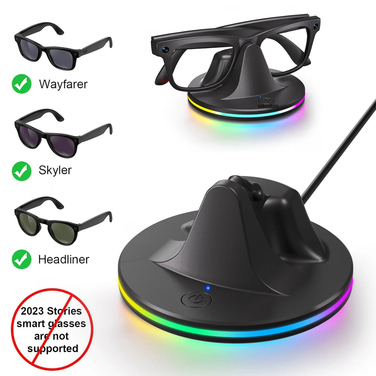 Charger Station for Rayban Meta Smart AI Glasses Wayfarer/Skyler/Headliner Portable Travel RGB Charging Stand with Type C Cable